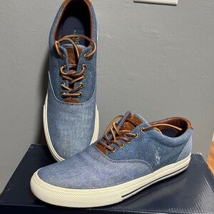 Polo Ralph Lauren Blue Denim Sneakers with Brown Accents